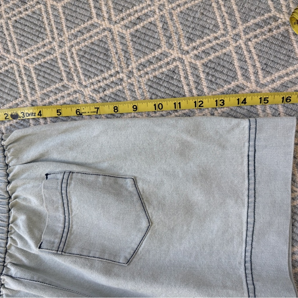 HUNTER BELL Aspen Shorts - Light Demin High Waist Shorts w/ Elastic Waist - Picture 7 of 9